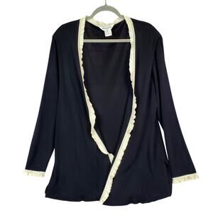 Exclusively Misook Woman Black Open Cardigan Cream Knit Ruffle Sweater Plus 2XL